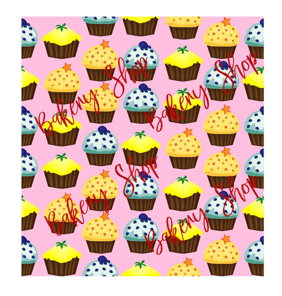 Seamless pattern with cupcakes on black background, sweet life, background - Vector, Image