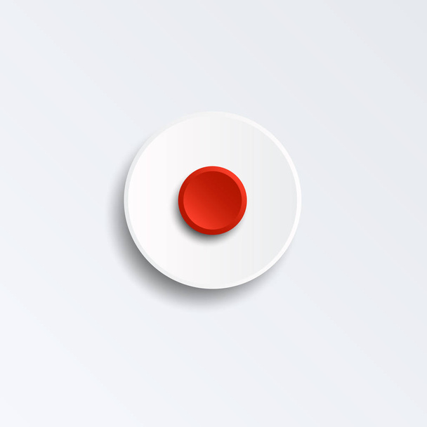 Red record button for music player isolated on white background. Cut paper - Vektor, Bild