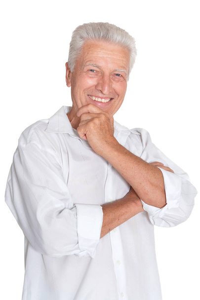 happy senior man in shirt - Foto, afbeelding