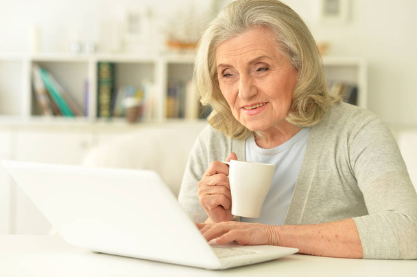 senior woman sitting at table with laptop - Photo, Image