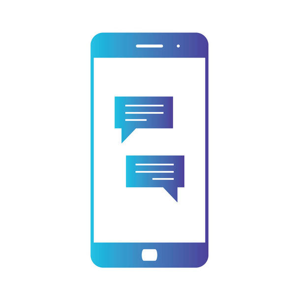 Smartphone with chatting screen. Messenger application. Text messaging flat design concept. Isolated gradient blue icon on white background - Vektor, obrázek