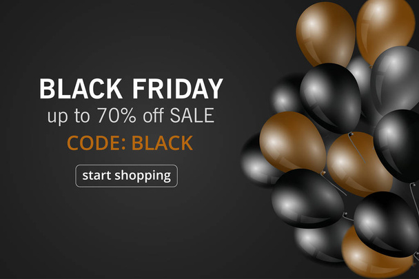Black friday sale background with frame and transparent realistic balloons. Modern design.Universal vector background for poster, banners, flyers, card - Vector, Image