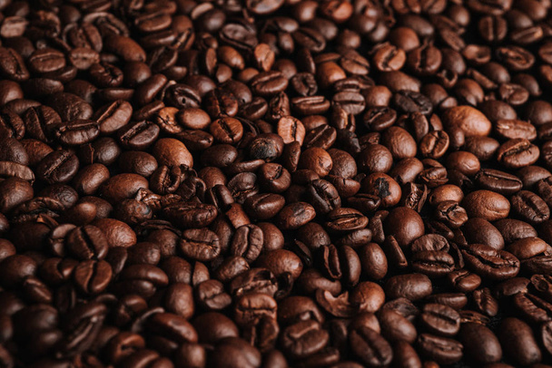 brown coffee beans, full frame coffee background  - Фото, изображение