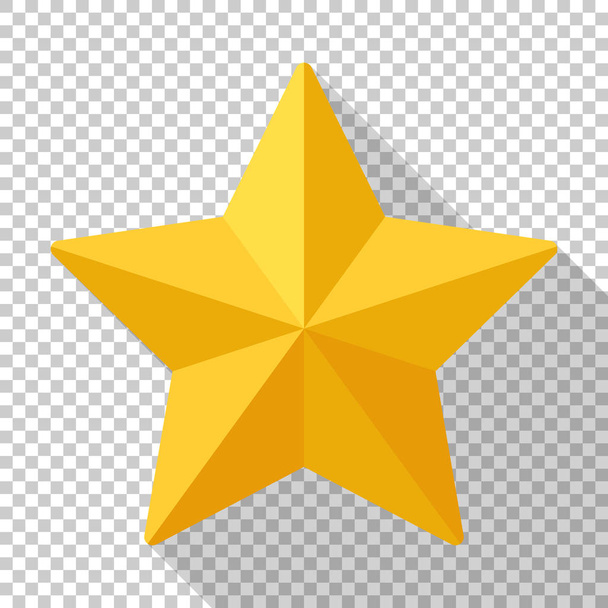 Gold star icon with long shadow on transparent background - Vector, Image