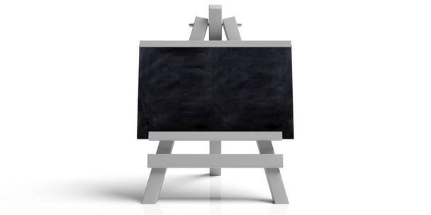 Bildungskonzept. Tafel auf weißer faltbarer Holzstaffelei, isoliert vor weißem Hintergrund mit Kopierraum, 3D-Illustration. - Foto, Bild
