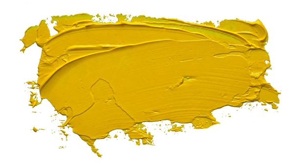 Pincelada al óleo amarillo texturizado, convexa con sombras, aislada sobre fondo transparente
 - Foto, Imagen
