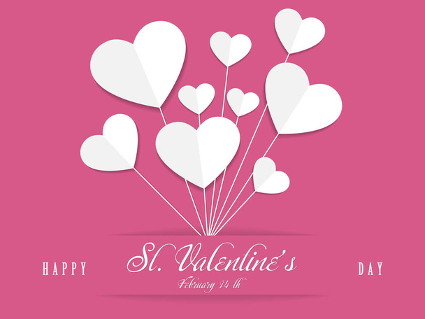 Saint-Valentin, 14 février carte de vœux avec fond rose, illustration vectorielle ballons coeur en papier
 - Vecteur, image