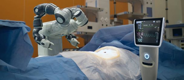 スマート医療技術コンセプト、病院でロボット手術機械を高度なロボット手術は、精度、担い、小さな切開、痛みが少なく、治癒にかかる時間はクイックの減らされた血損失 - 写真・画像