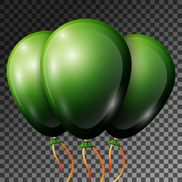 Saydam arka plan üzerinde izole şeritler gerçekçi koyu yeşil balonlar. Parlak renkli parlak balonlar Doğum günü partisi için vektör çizim - Vektör, Görsel