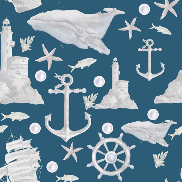 background with marine details. seamless pattern.  - Photo, Image
