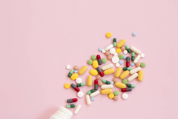 Various medications, medicine and tablets, background. - Фото, изображение