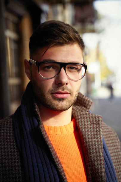 portrait of handsome young man in stylish eyeglasses posing  - Zdjęcie, obraz