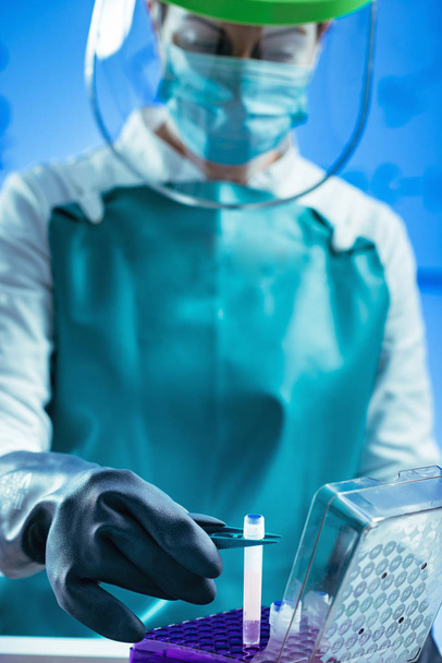 Tecnico che prepara il campione biologico per il surgelamento
 - Foto, immagini