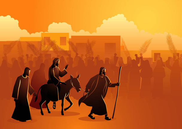 Biblical vector illustration series, Jesus comes to Jerusalem as King - Vector, Image