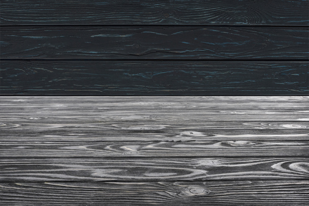 template of grey wooden floor on black planks background - Foto, Imagem