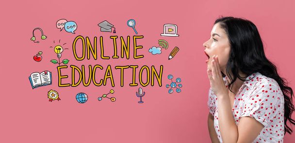 Online education with young woman speaking - Fotoğraf, Görsel