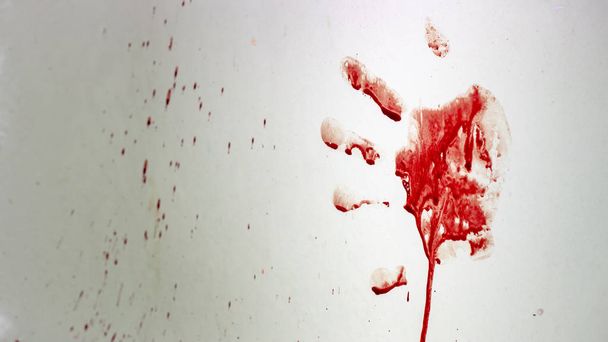 Κοντινό κόκκινο αποτύπωμα της παλάμης αιματηρή σε λευκό φόντο - Φωτογραφία, εικόνα
