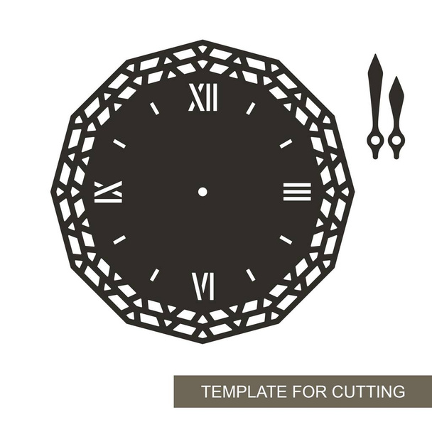 Openwork dial with arrows on white background. Template for laser cutting, wood carving, paper cut and printing. Vector illustration. - Vector, Image