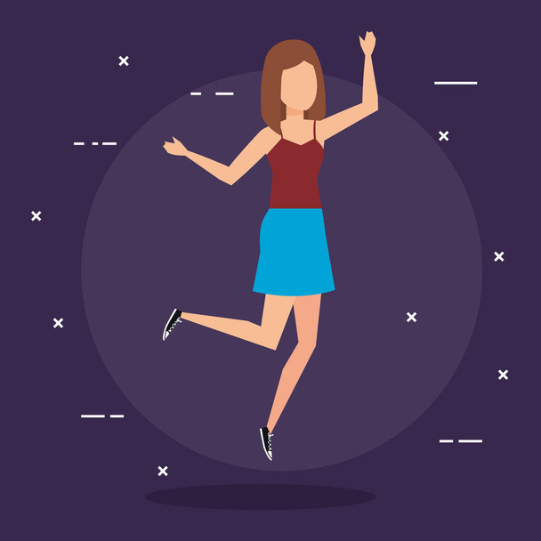 Girl jumping in front of circle  - Vector, Image