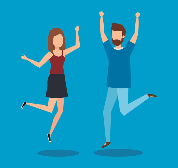 Young couple happy jumping - Vector, Image