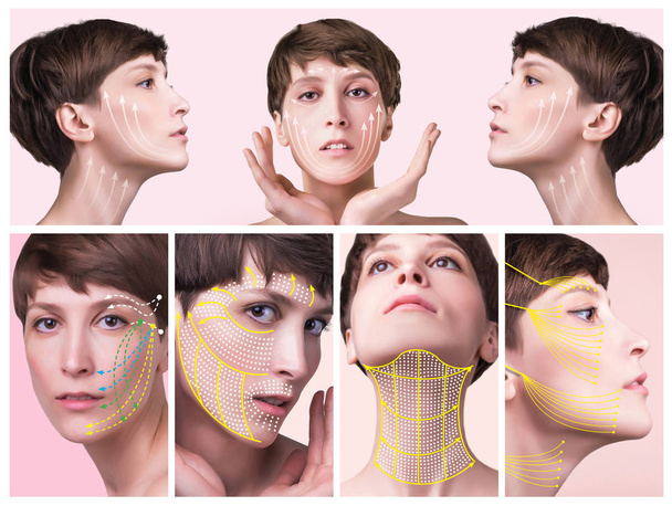 The young female face. Antiaging and thread lifting concept - Fotografie, Obrázek