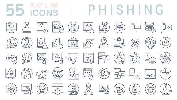 Set von Vektorzeilensymbolen für Phishing für moderne Konzepte, Web und Apps. - Vektor, Bild