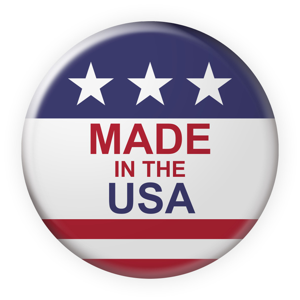 Fatto negli Stati Uniti Pulsante con bandiera americana, illustrazione 3d su sfondo bianco
 - Foto, immagini