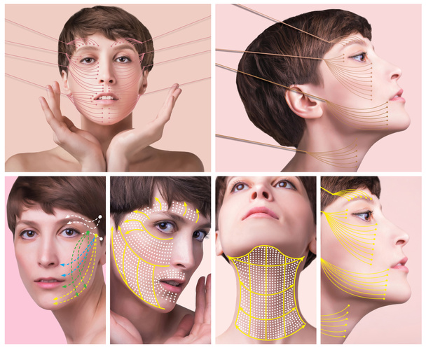 The young female face. Antiaging and thread lifting concept - Fotografie, Obrázek
