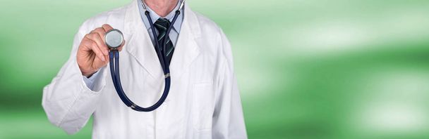 Doctor using stethoscope on blurred background - Fotó, kép