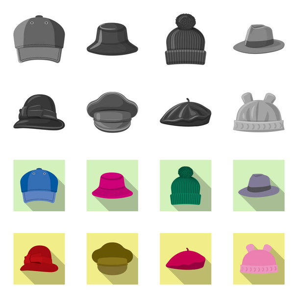 Isolated object of headgear and cap logo. Set of headgear and accessory stock vector illustration. - Wektor, obraz