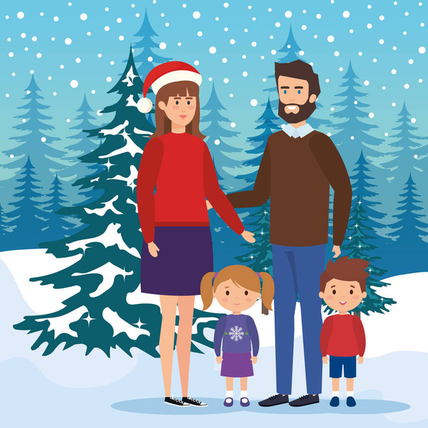 family members in the snowscape - Vector, imagen