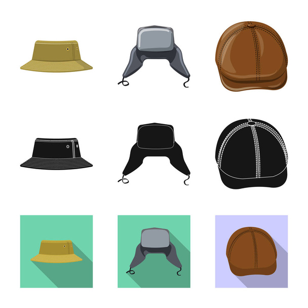 Vector design of headgear and cap logo. Set of headgear and accessory stock vector illustration. - Wektor, obraz