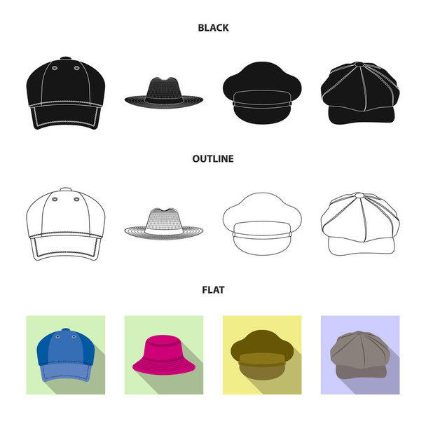 Vector design of headgear and cap icon. Collection of headgear and accessory vector icon for stock. - Вектор,изображение