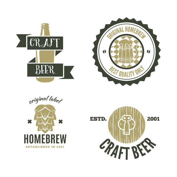 Set of vintage logo, badge, emblem or logotype elements for beer, shop, home brew, tavern, bar, cafe and restaurant - Vector, afbeelding