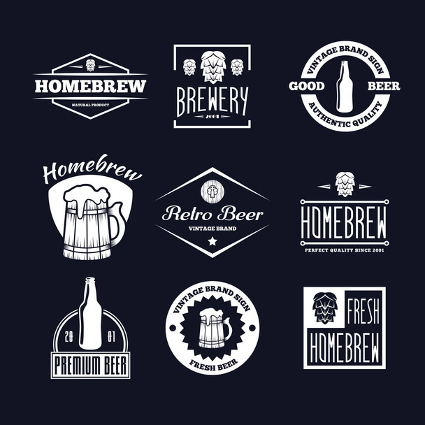 Set of vintage logo, badge, emblem or logotype elements for beer, shop, home brew, tavern, bar, cafe and restaurant - Vetor, Imagem