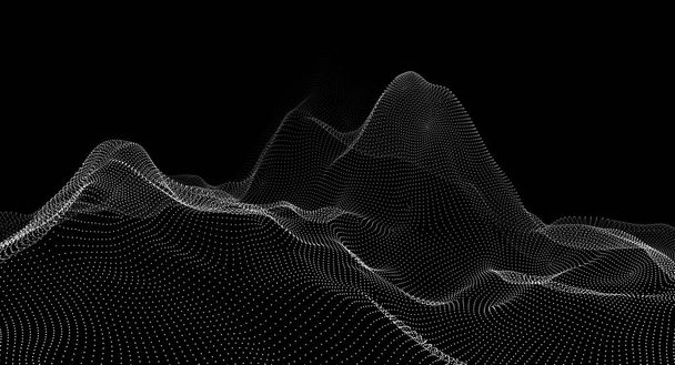 lattice frame of a mountain range on a black background. 3d illustration - Photo, Image