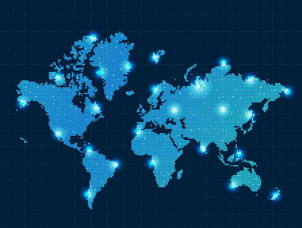 mappa del mondo pixel con luci spot
 - Vettoriali, immagini