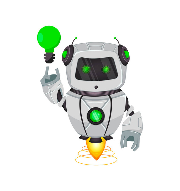 Robot avec intelligence artificielle, bot. Drôle de personnage de dessin animé ayant une bonne idée. Organisme cybernétique humanoïde. Concept futur. Illustration vectorielle
 - Vecteur, image