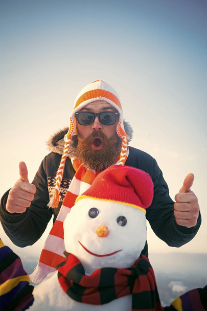 Christmas man with beard on happy face. - Fotó, kép