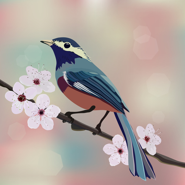 Card design, bird and flower - Vettoriali, immagini