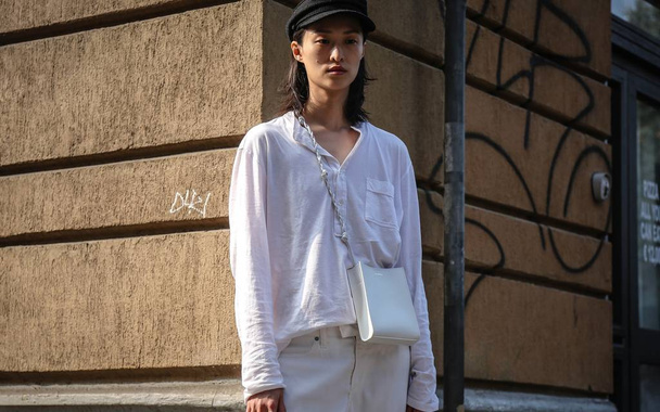 MILAN, Italy- September 19 2018: Chu Wong on the street during the Milan Fashion Week. - Photo, Image