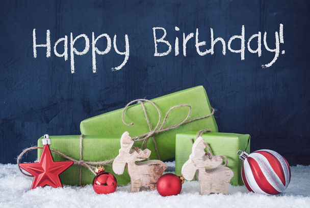 Green Christmas Gifts, Snow, Decoration, Text Happy Holidays - Fotó, kép