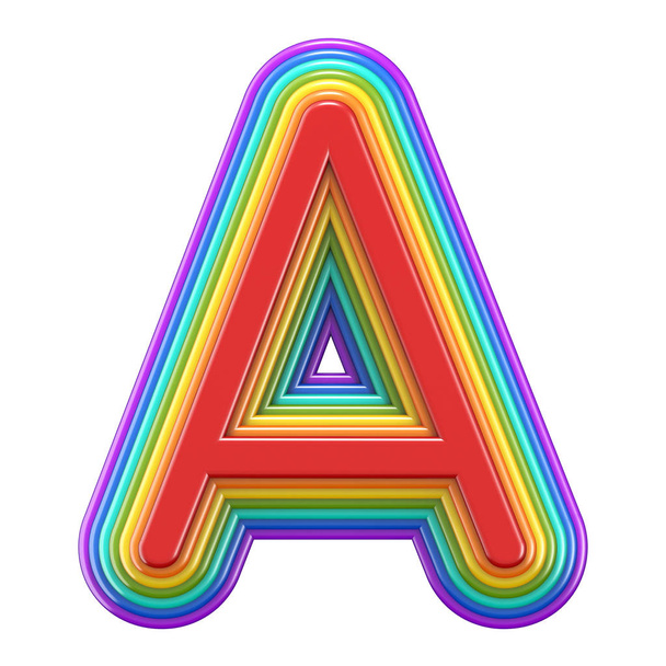 Concentric rainbow font letter A 3D rendering illustration isolated on white background - Photo, image