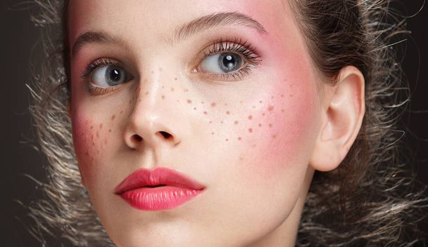   beauty closeup portrait of young caucasian woman skin face makeup                             - 写真・画像