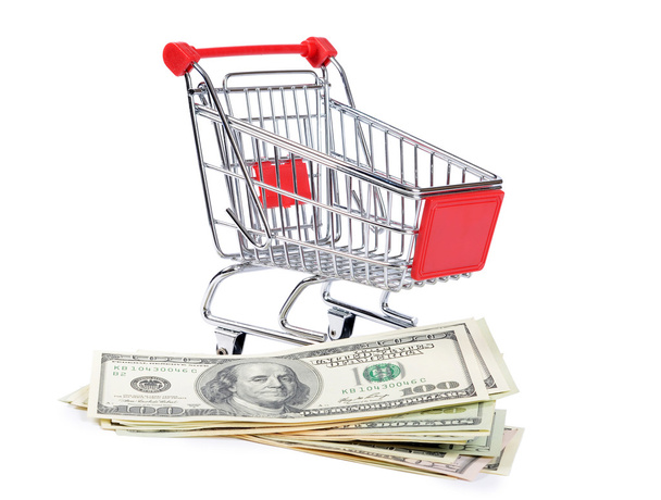 The shopping cart isolated on white - Foto, Imagem