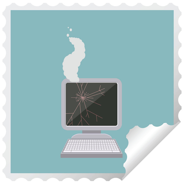 broken computer graphic square sticker stamp - Vector, Image