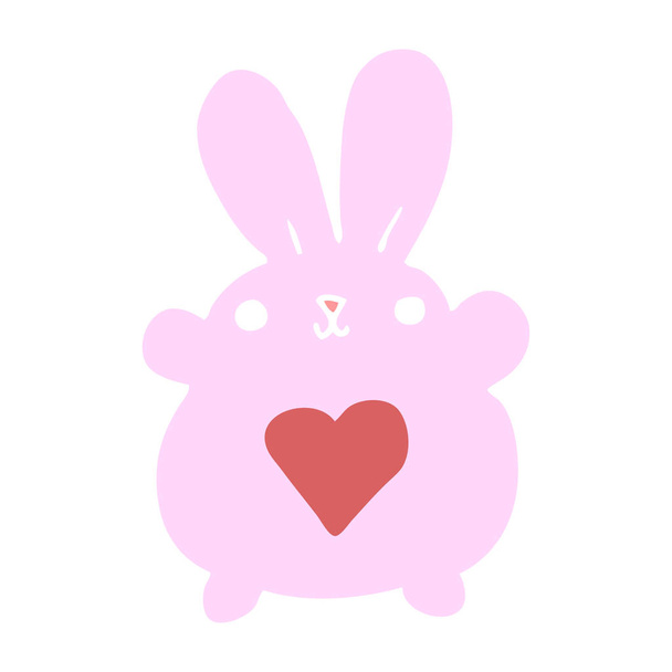 niedliche flache Farbe Stil Karikatur Kaninchen mit Liebe Herz - Vektor, Bild