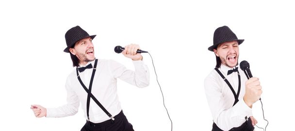 Funny man singing isolated on the white - Foto, Bild