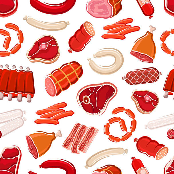 Slager vlees en worstjes naadloze patroon - Vector, afbeelding