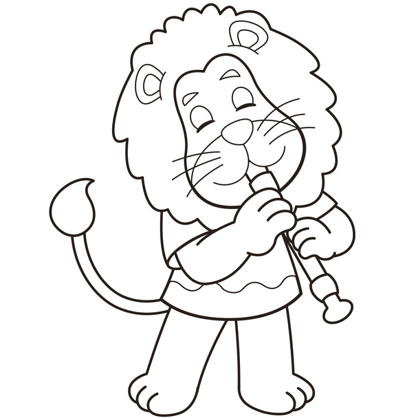 Cartoon Lion Playing an Oboe - Vector, afbeelding